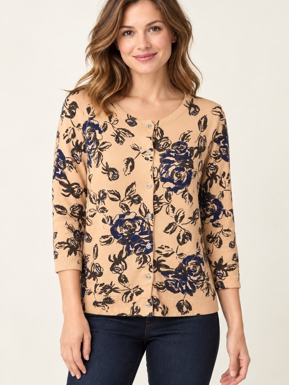 Floral Button-Front Cardigan Sweater